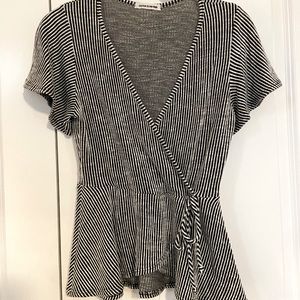 Black and White Stripe Peplum Wrap Top